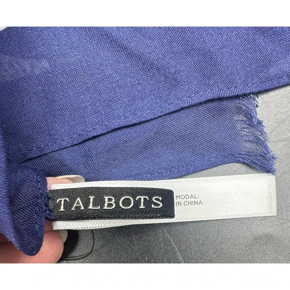 Talbots Navy Blue White Paisley Modal Eyelash Fringe Scarf 70